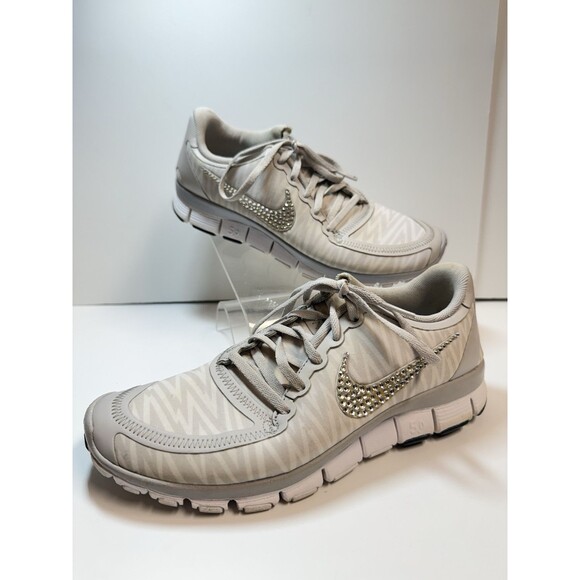 Nike Free 5.0 V4 Gray White Anthracite Women Training Custom Crystal Check Sz 8 - Picture 1 of 8